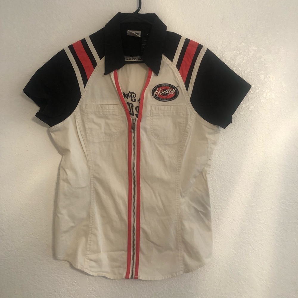 Harley Davidson embroidered zip up shirt
